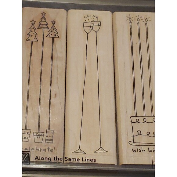 Stampin' Up 4 Piece Wood Base Rubber  Stamp Set "Along the Same Lines" Holiday - Picture 3 of 8